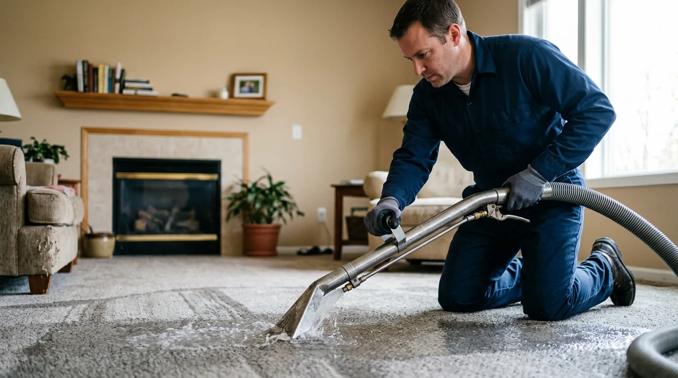 Water damage restoration technician working near Russiaville, IN